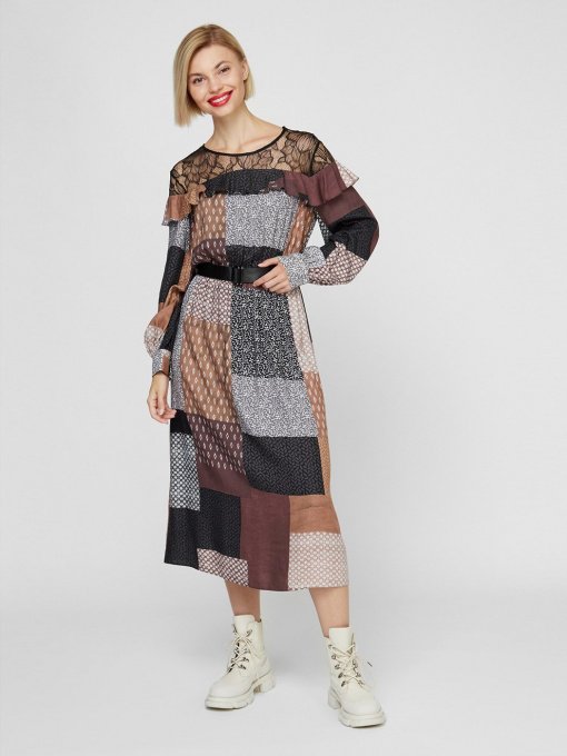 Платья Sassofono модель A201-SF-56562, КОРИЧНЕВИЙ Фото