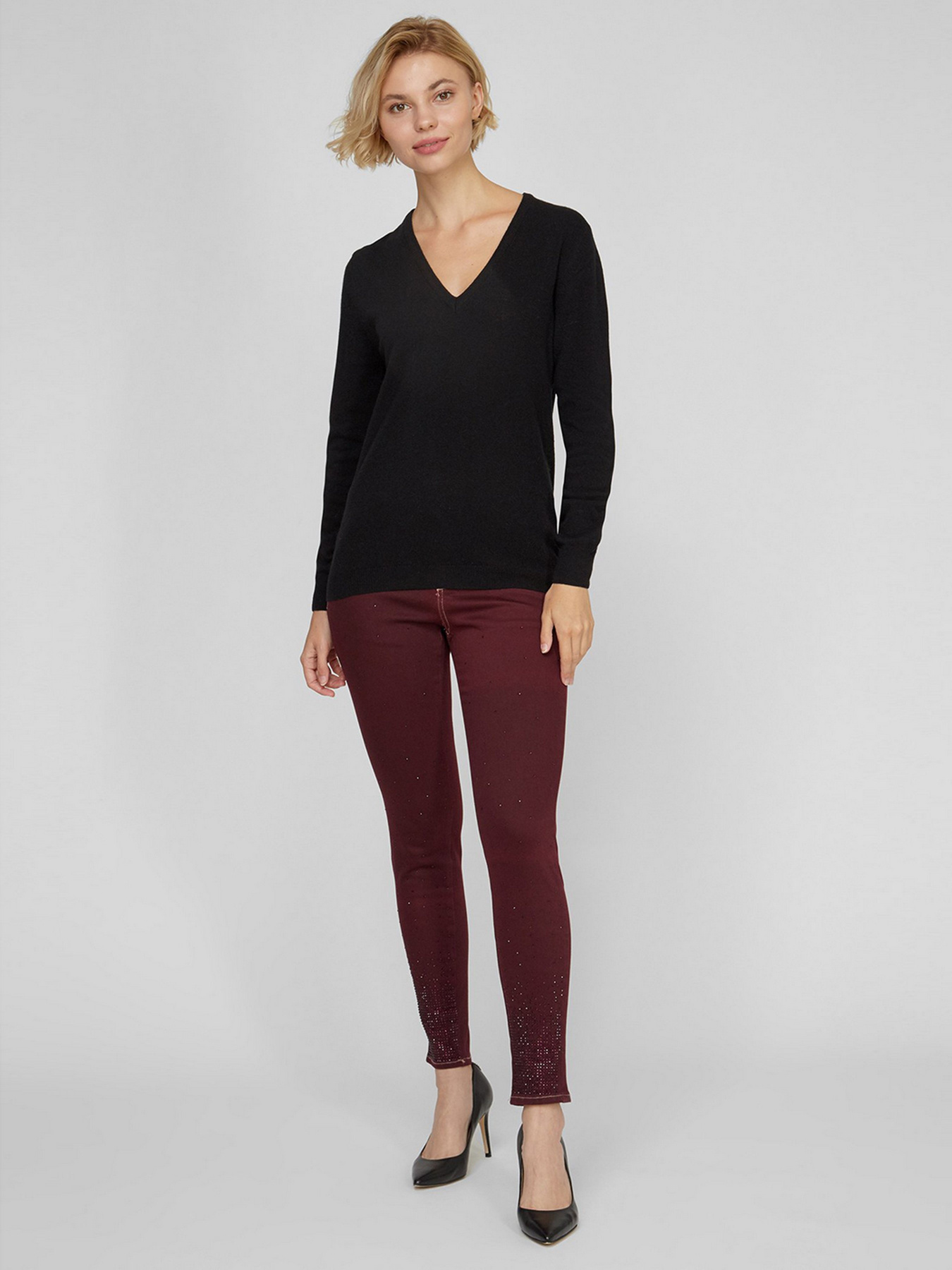 Скинни джинсы Sassofono модель A191-SF-321011, Бордовий Скинни джинсы Sassofono модель A191-SF-321011, Бордовий Фото