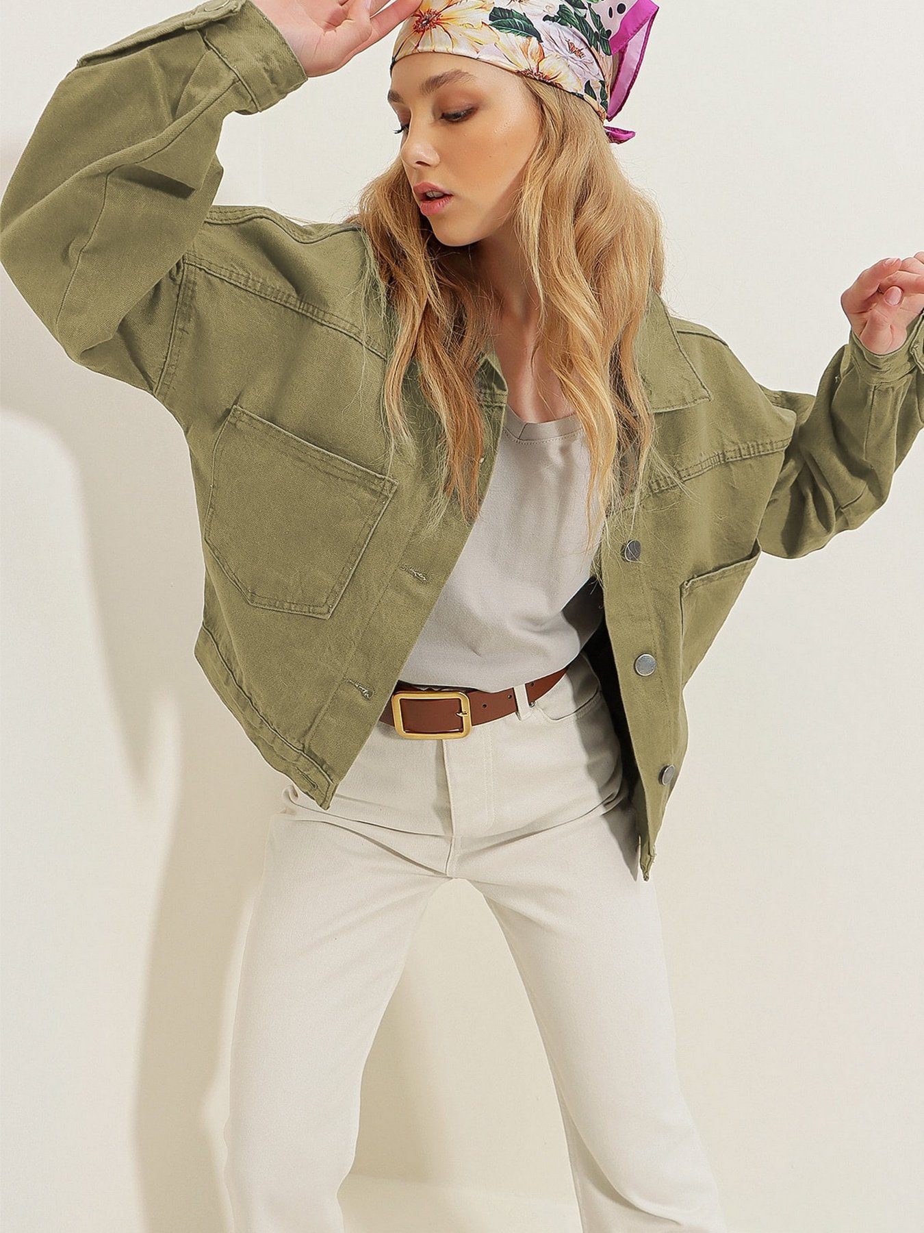 Джинсова куртка Trend Alacati Stili модель ALC-X3631-RV/NEFTI HAKI Фото