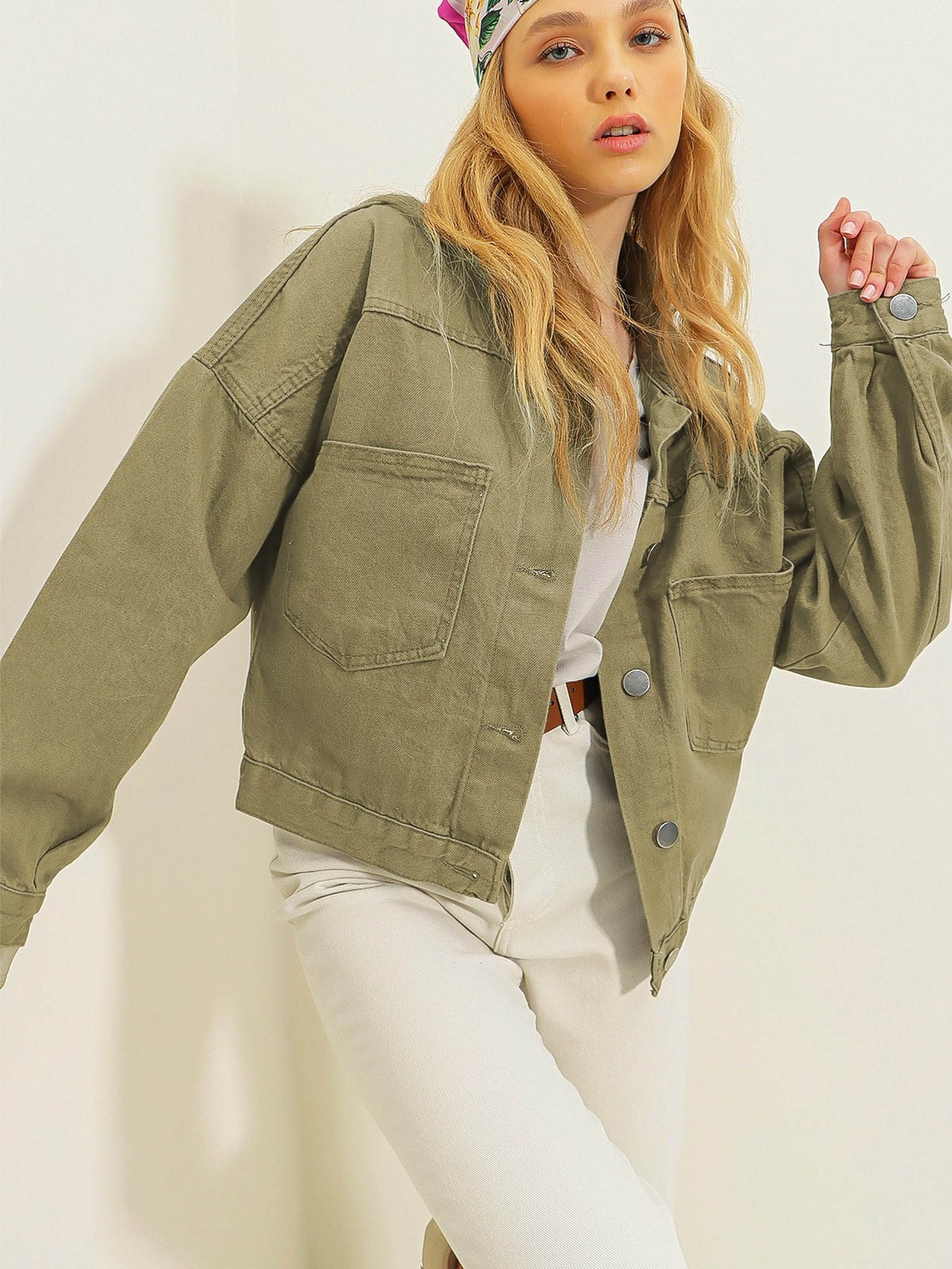 Джинсова куртка Trend Alacati Stili модель ALC-X3631-RV/NEFTI HAKI Фото