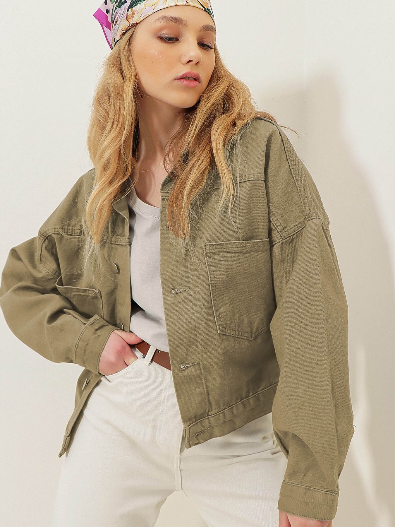 Джинсова куртка Trend Alacati Stili модель ALC-X3631-RV/NEFTI HAKI Фото