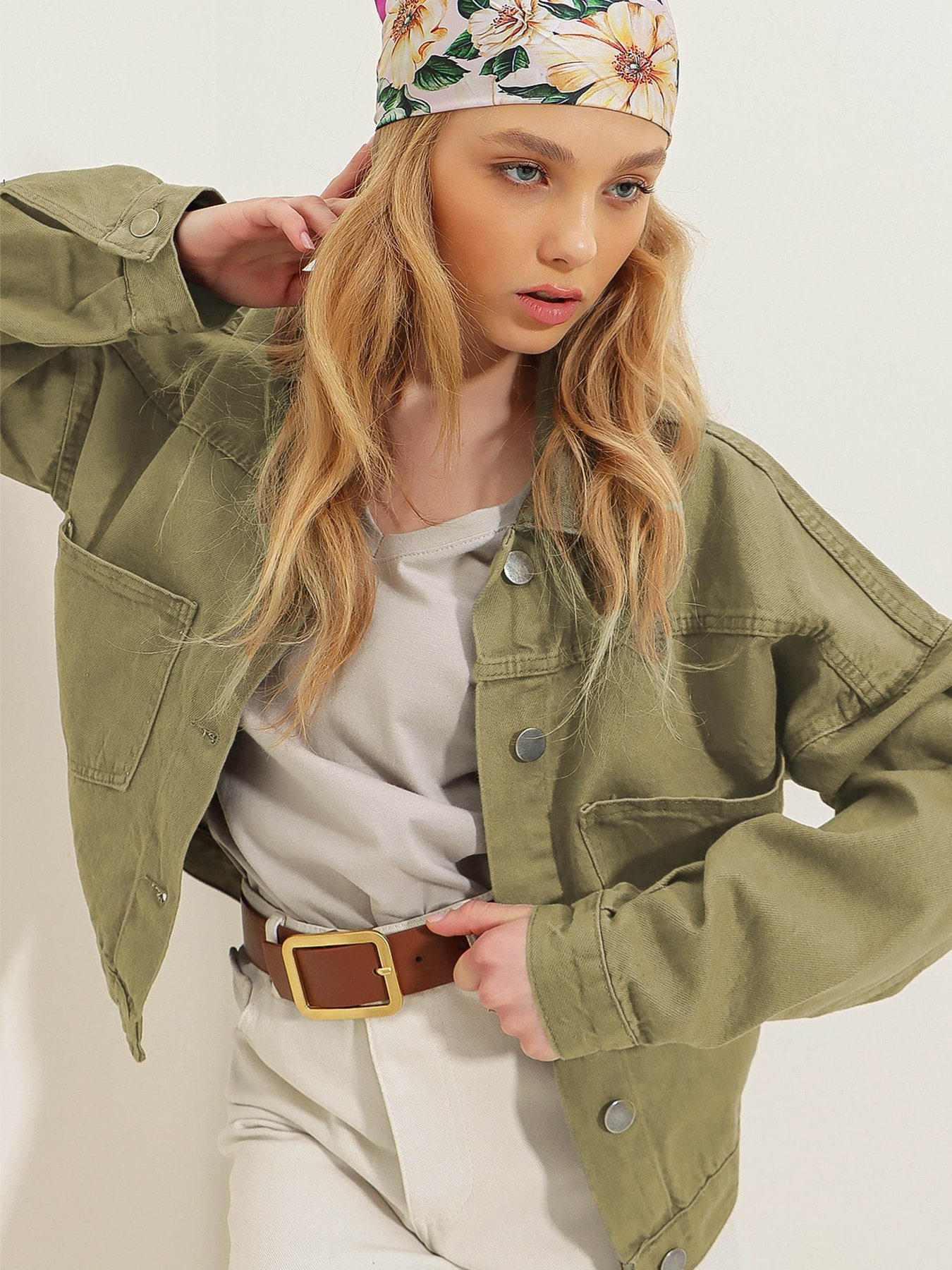 Джинсова куртка Trend Alacati Stili модель ALC-X3631-RV/NEFTI HAKI Фото