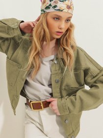 Джинсова куртка Trend Alacati Stili модель ALC-X3631-RV/NEFTI HAKI Фото