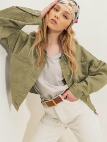 Джинсова куртка Trend Alacati Stili модель ALC-X3631-RV/NEFTI HAKI Фото