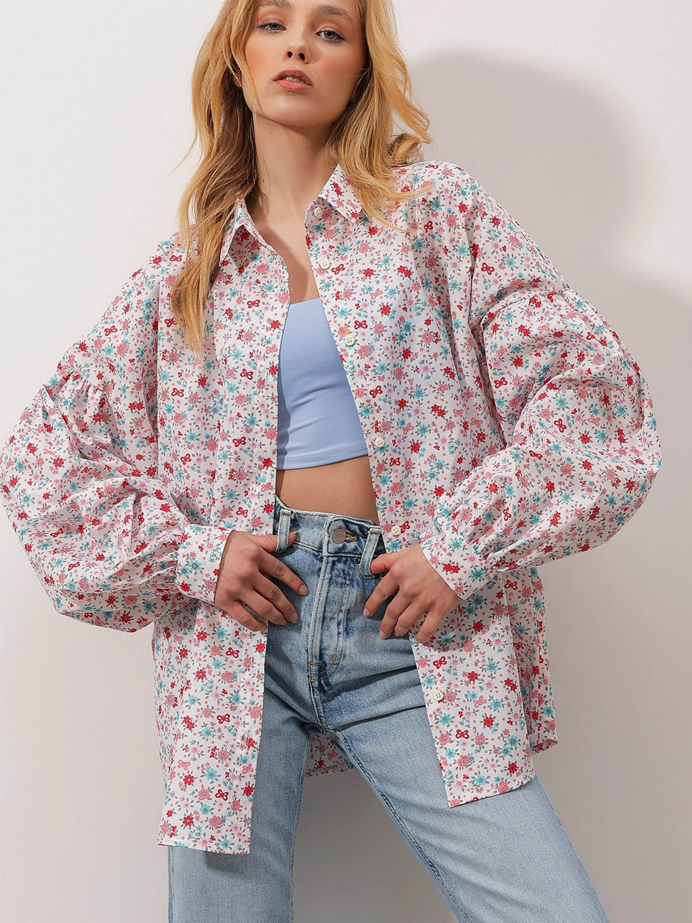 Рубашка Trend Alacati Stili модель ALC-X9948/Beyaz Pembe Фото