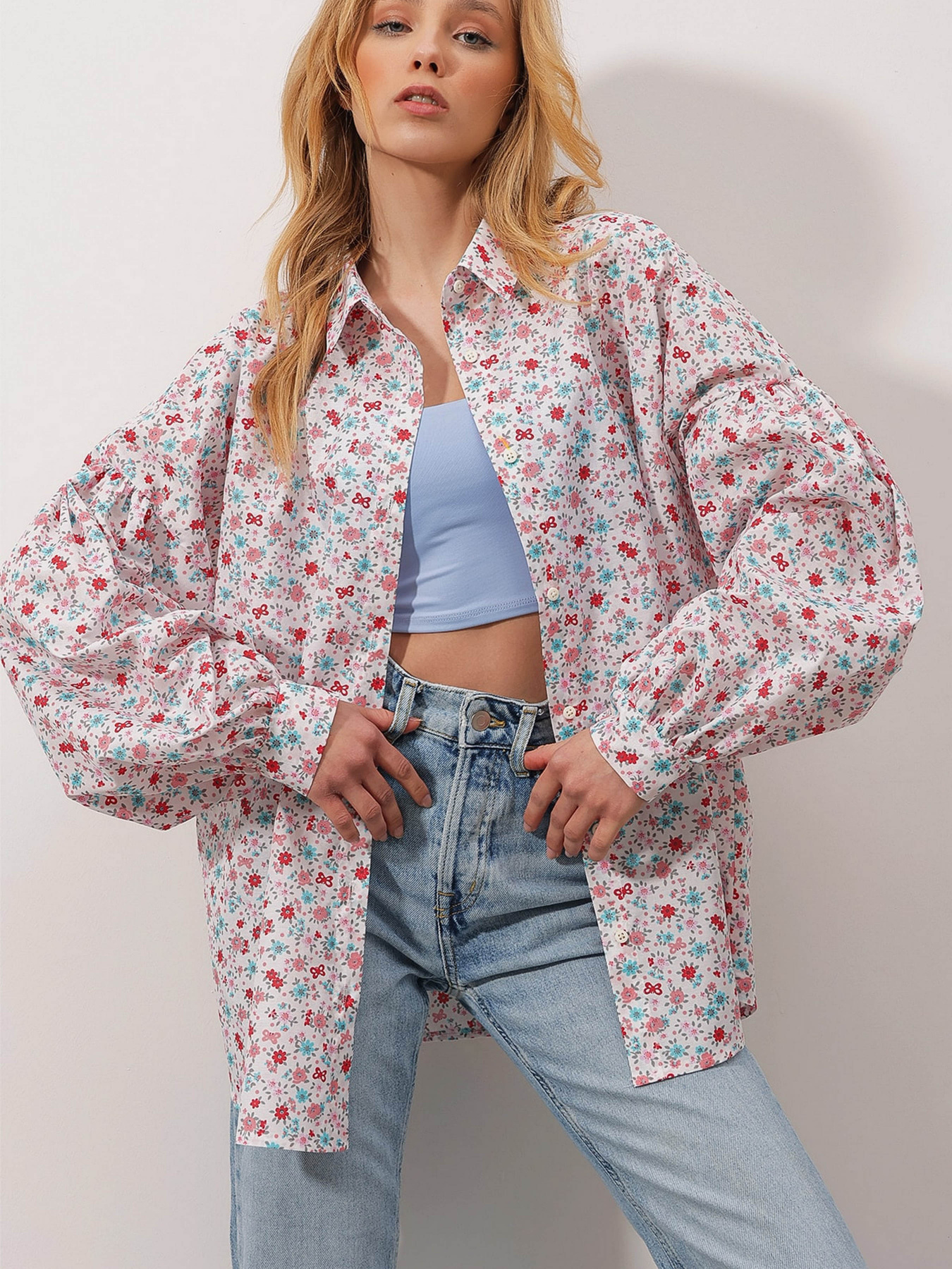 Рубашка Trend Alacati Stili модель ALC-X9948/Beyaz Pembe Фото