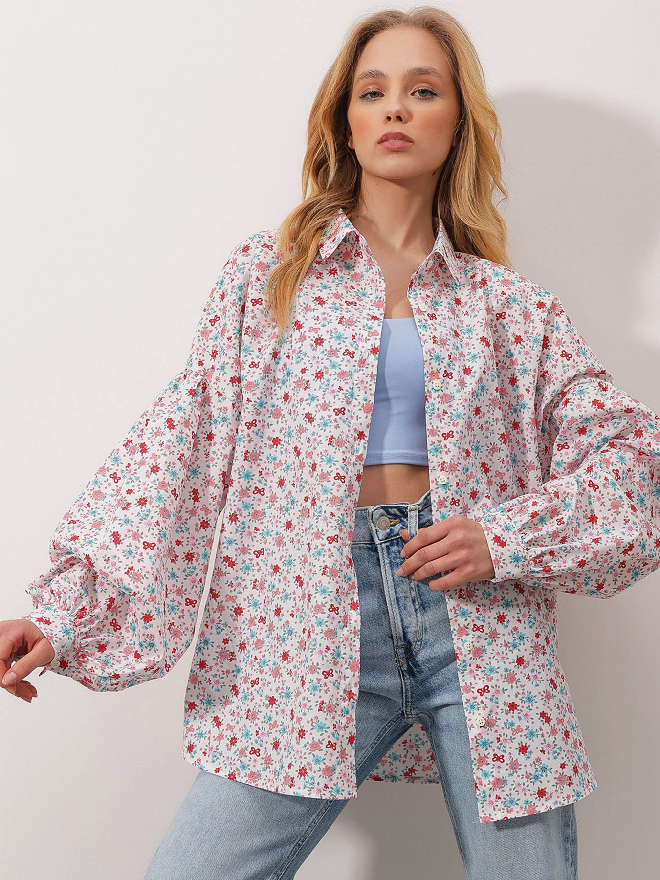 Рубашка повседневная Trend Alacati Stili модель ALC-X9948/Beyaz Pembe Фото