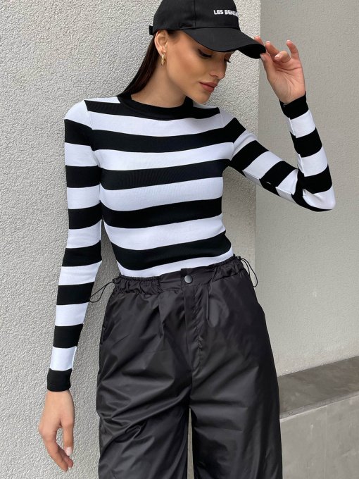 Лонгслив Trend Alacati Stili модель ALC-X9968/Siyah Beyaz Фото