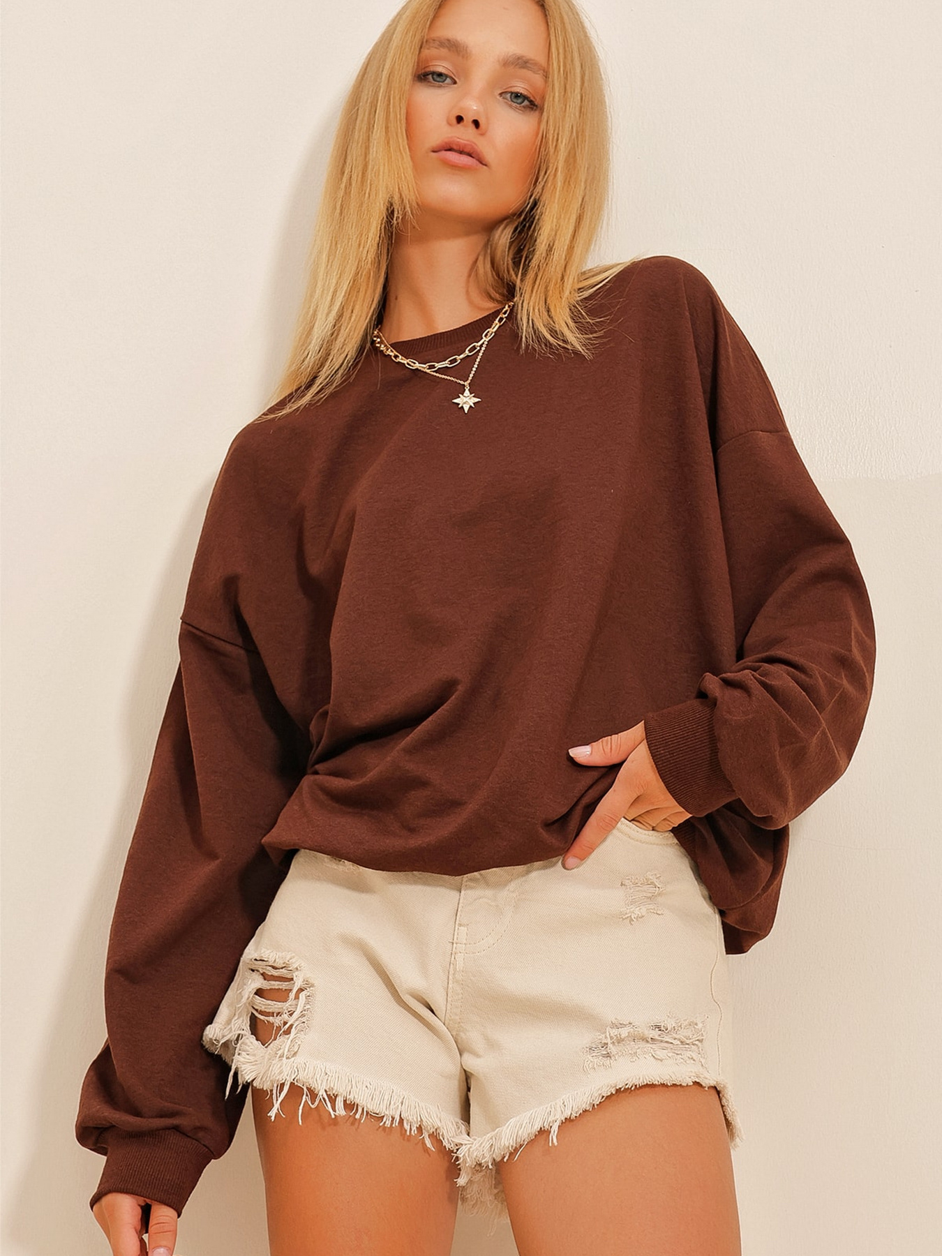 Свитшот Trend Alacati Stili модель ALC-669-001/ACi KAHVE Фото