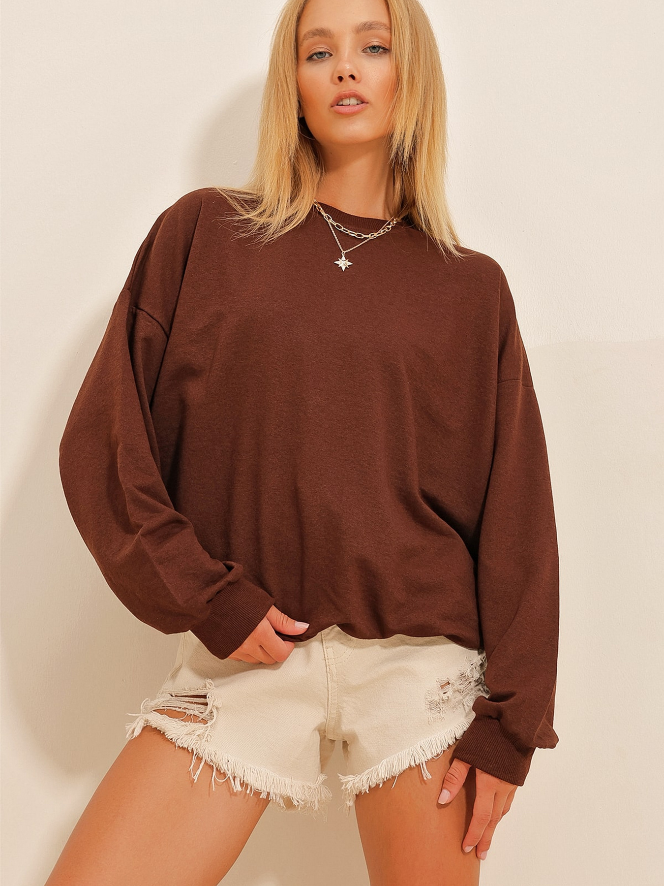 Свитшот Trend Alacati Stili модель ALC-669-001/ACi KAHVE Фото