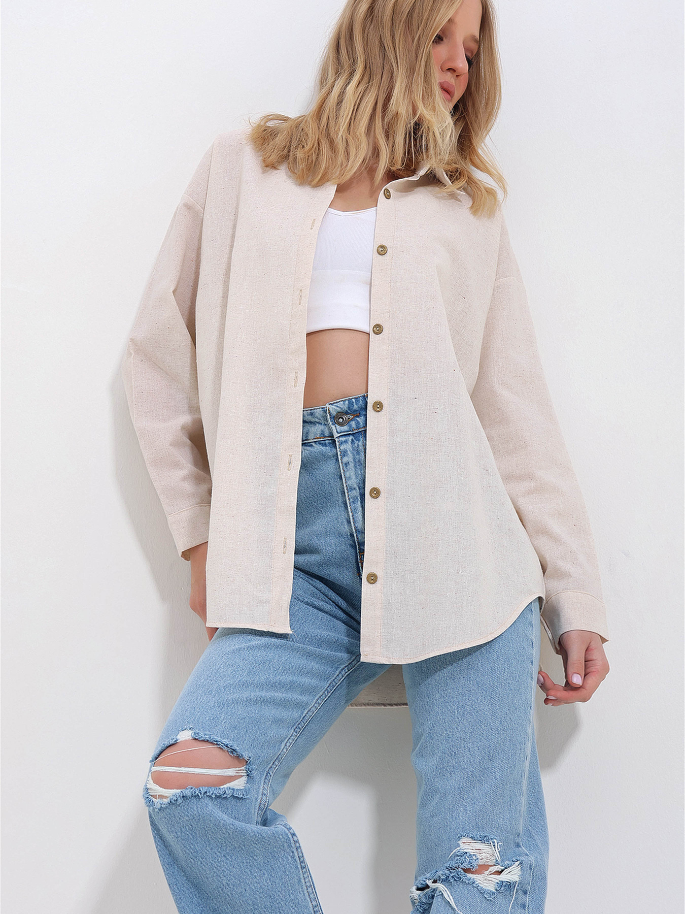 Рубашка Trend Alacati Stili модель ALC-X10343/KREM Фото