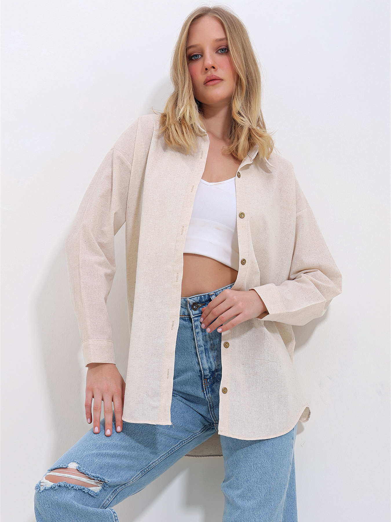 Рубашка Trend Alacati Stili модель ALC-X10343/KREM Фото