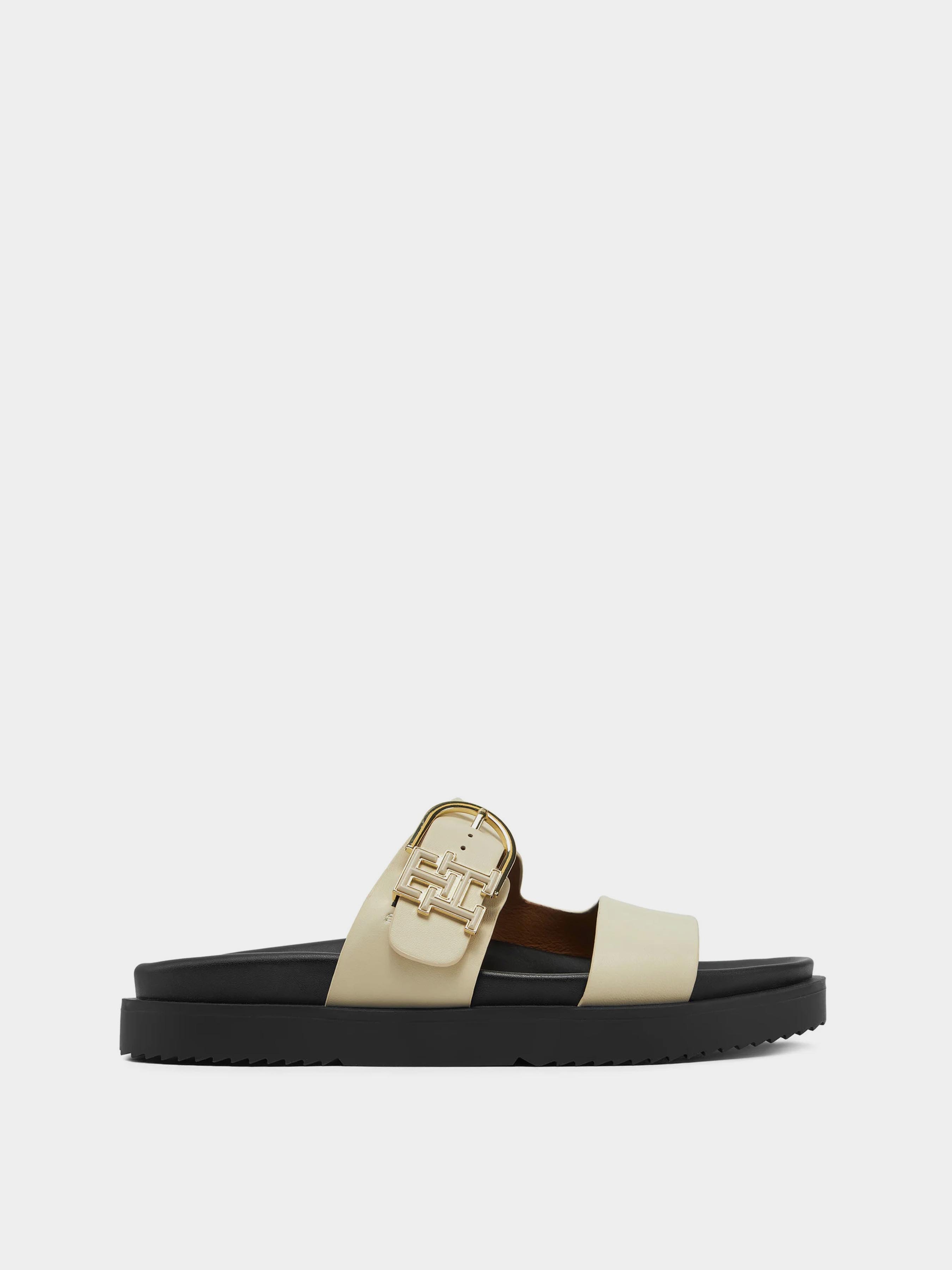 Шкіряні Жіночі Шльопанці Tommy Hilfiger  (TD2701) колір бежевий