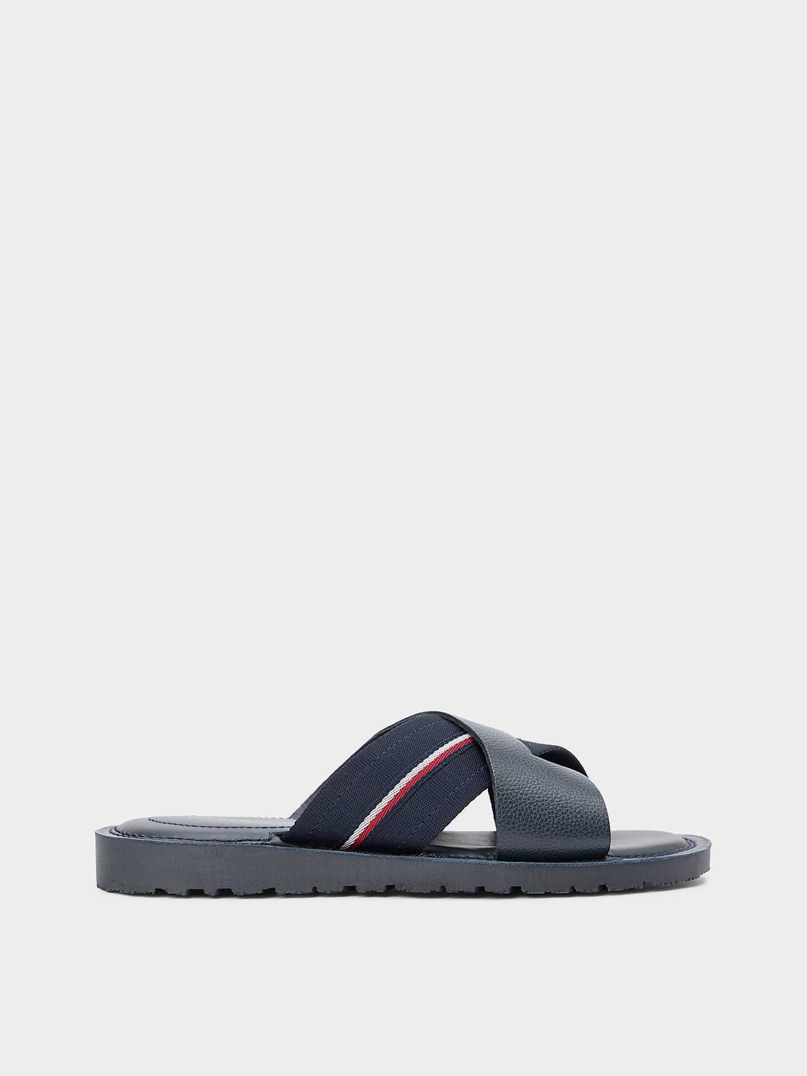 Шкіряні Чоловічі Шльопанці Tommy Hilfiger CORE HILFIGER LTH CRISS C SAND (TE2180) колір темно-синій