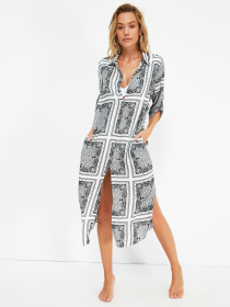 Платье миди Trendyol модель TBESS21EL4226/Siyah-Beyaz Фото