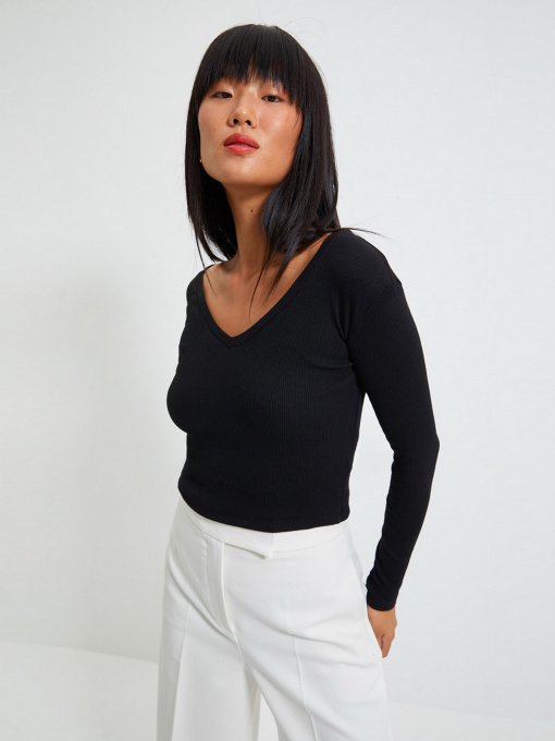 Лонгслів Trendyol модель TWOAW22BZ0129/Siyah-Beyaz Фото