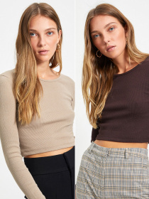 Набор лонгсливов Trendyol модель TWOAW22BZ0131/Kahverengi-Bej Фото