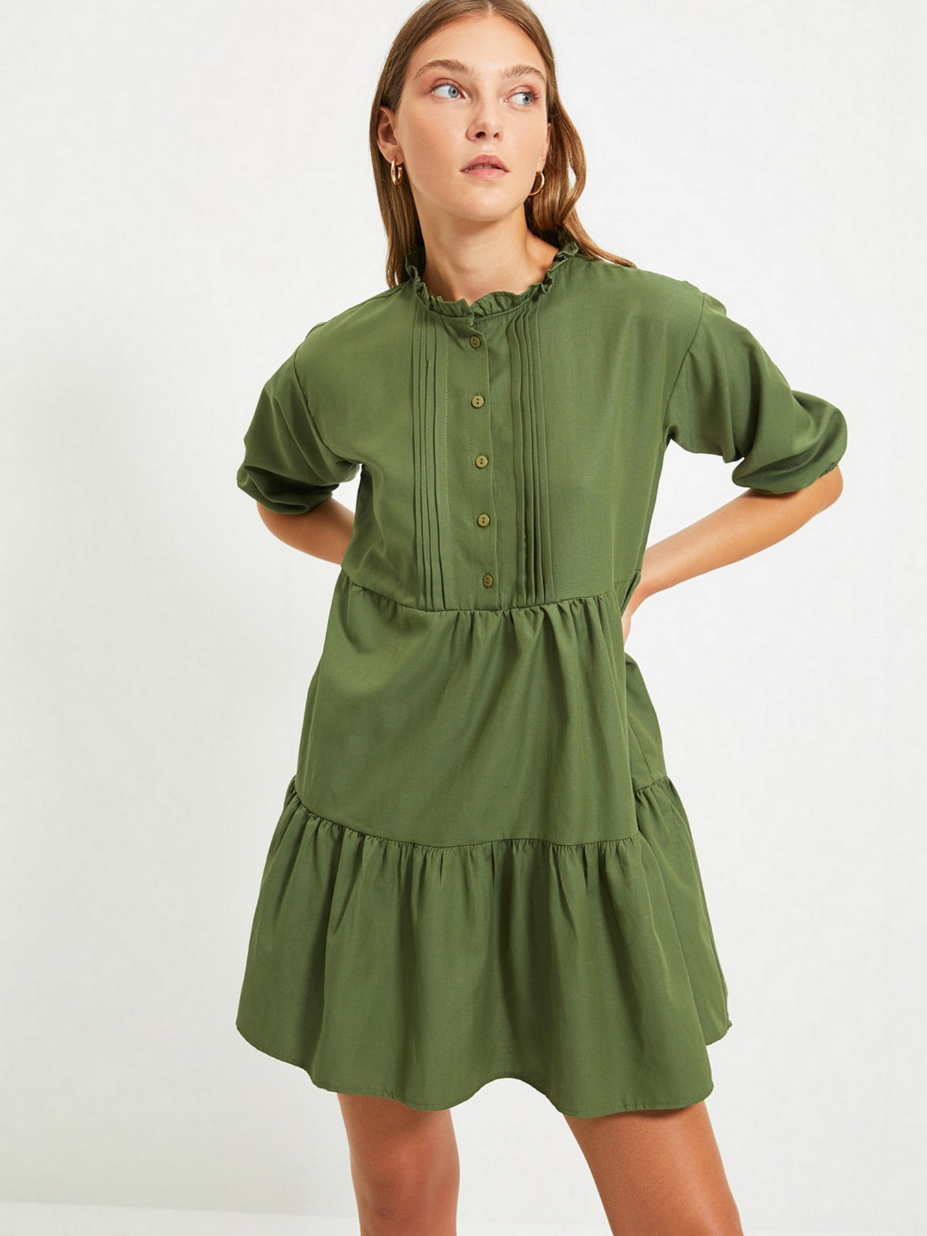 Платье мини Trendyol модель TWOAW22EL0131/Haki Платье мини Trendyol модель TWOAW22EL0131/Haki Фото