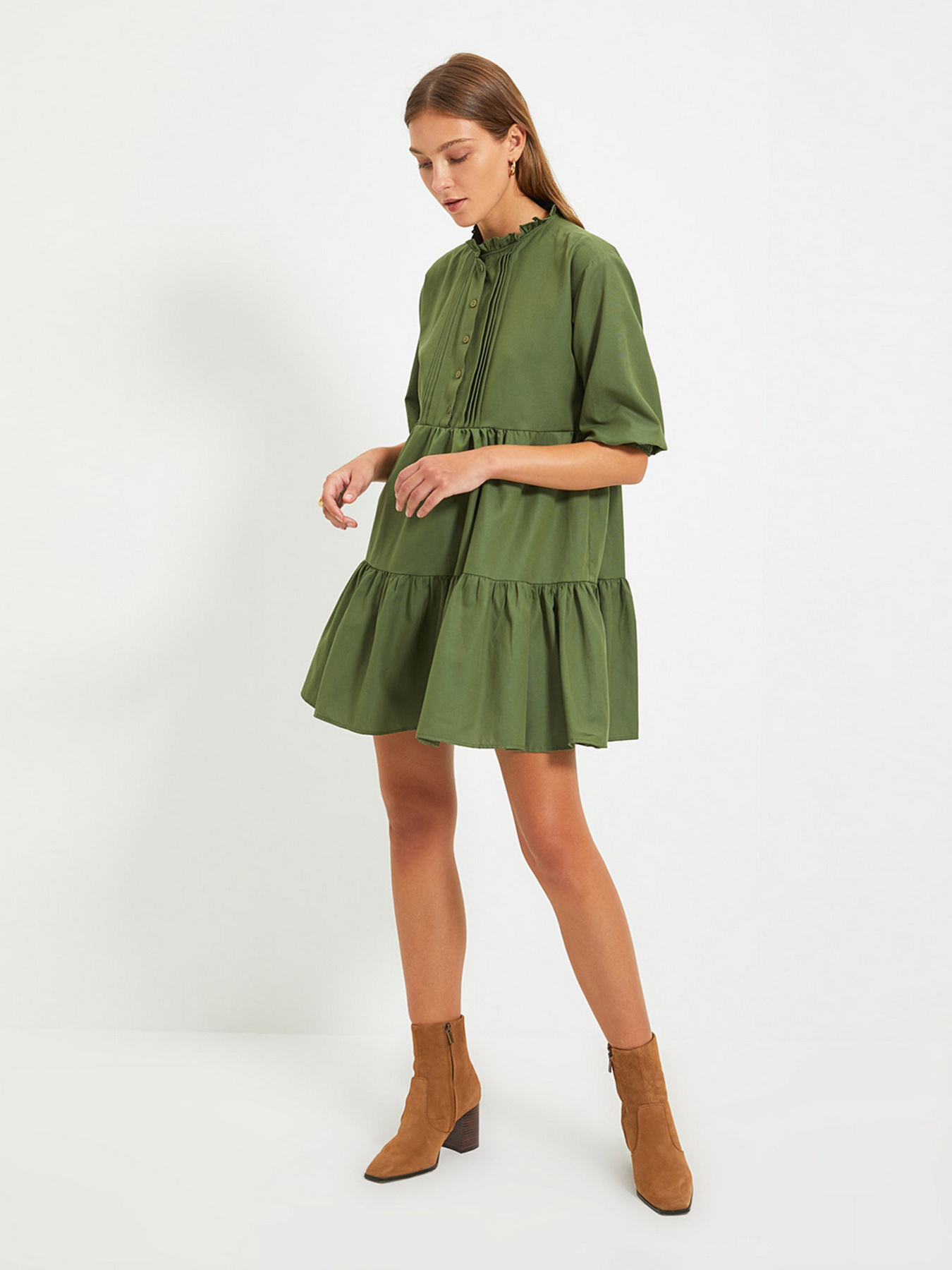 Платье мини Trendyol модель TWOAW22EL0131/Haki Платье мини Trendyol модель TWOAW22EL0131/Haki Фото