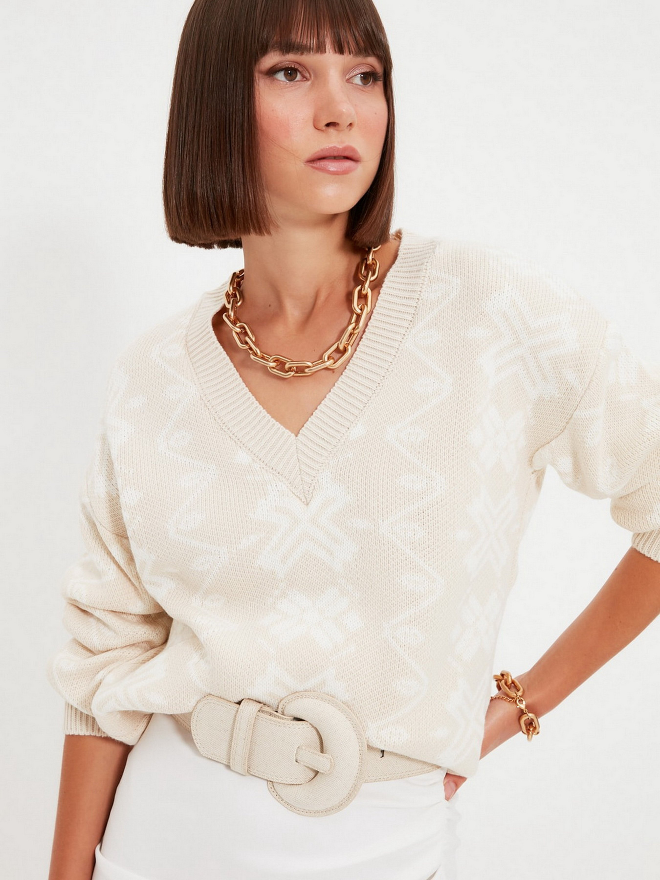 Свитер Trendyol модель TWOAW22KZ1215/Bej Фото