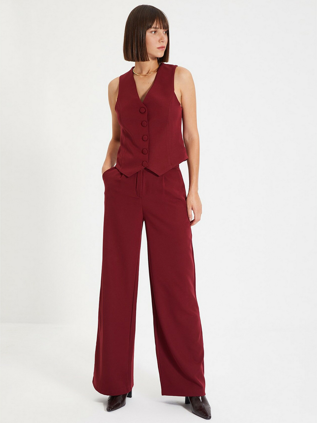 Брюки классические Trendyol модель TWOSS21PL0189/Bordo Фото