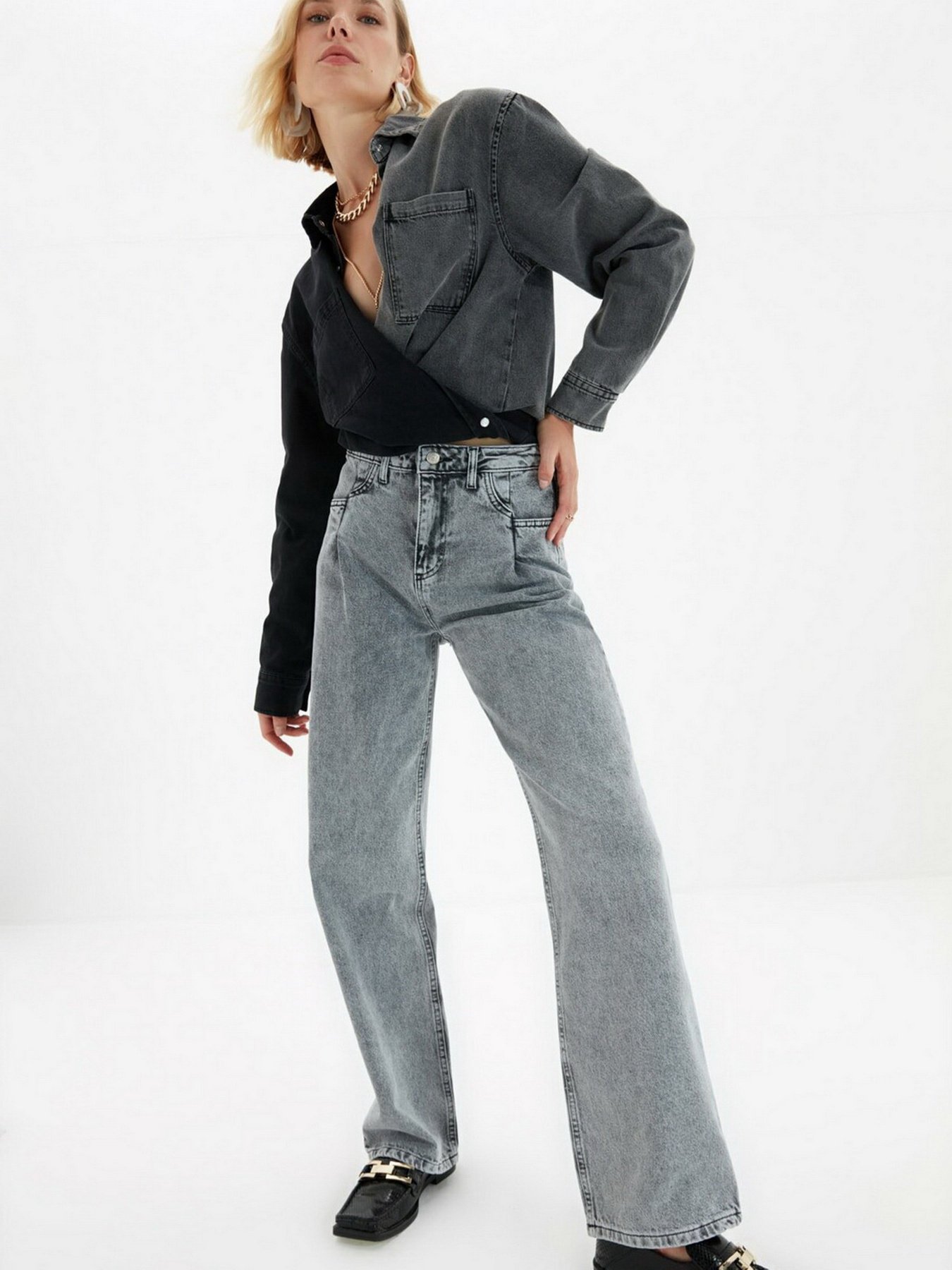 Широкие джинсы Trendyol Wide Leg модель TWOAW22JE0007/Gri Фото