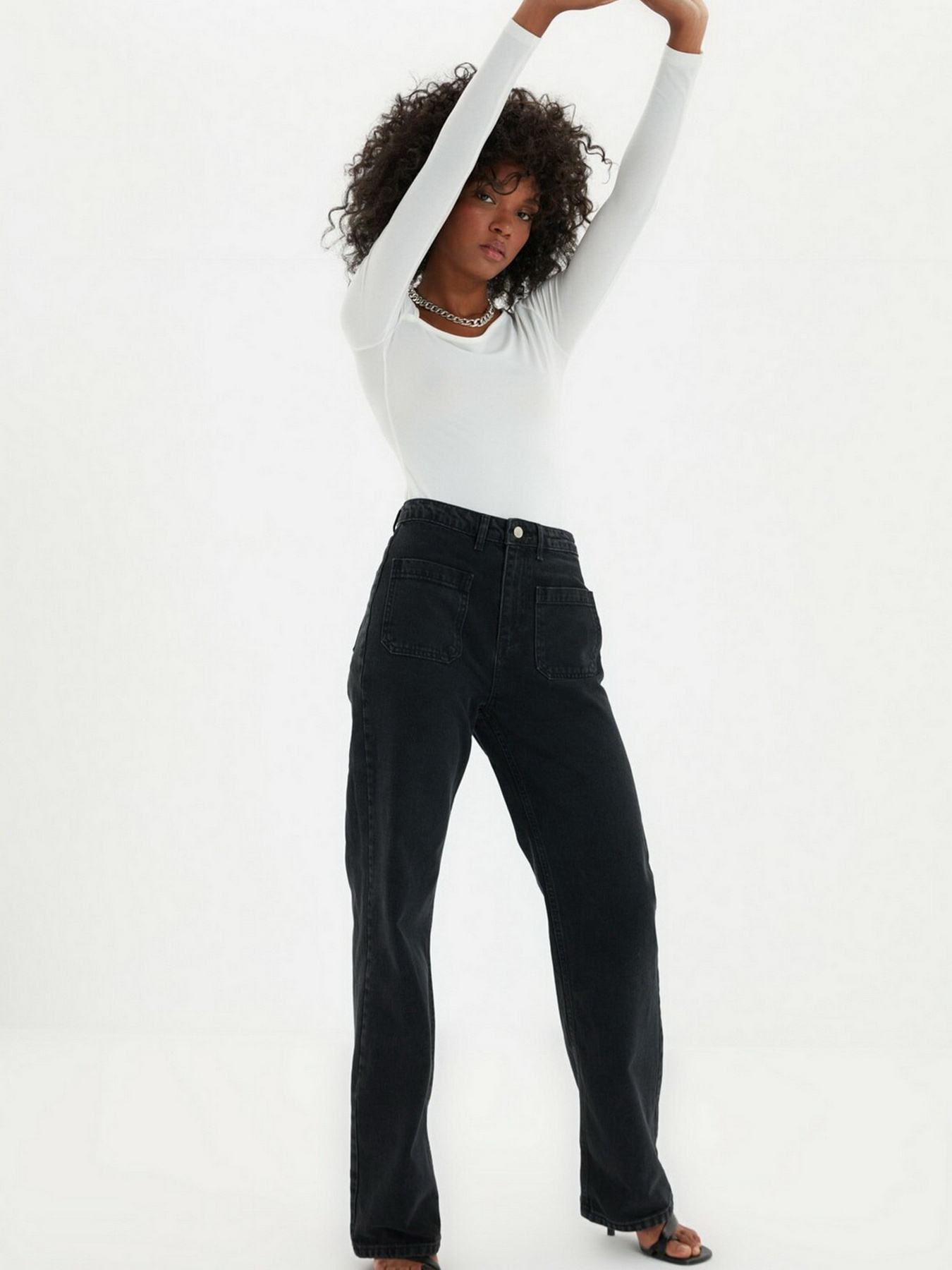 Широкие джинсы Trendyol Wide Leg модель TWOAW22JE0104/Antrasit Фото