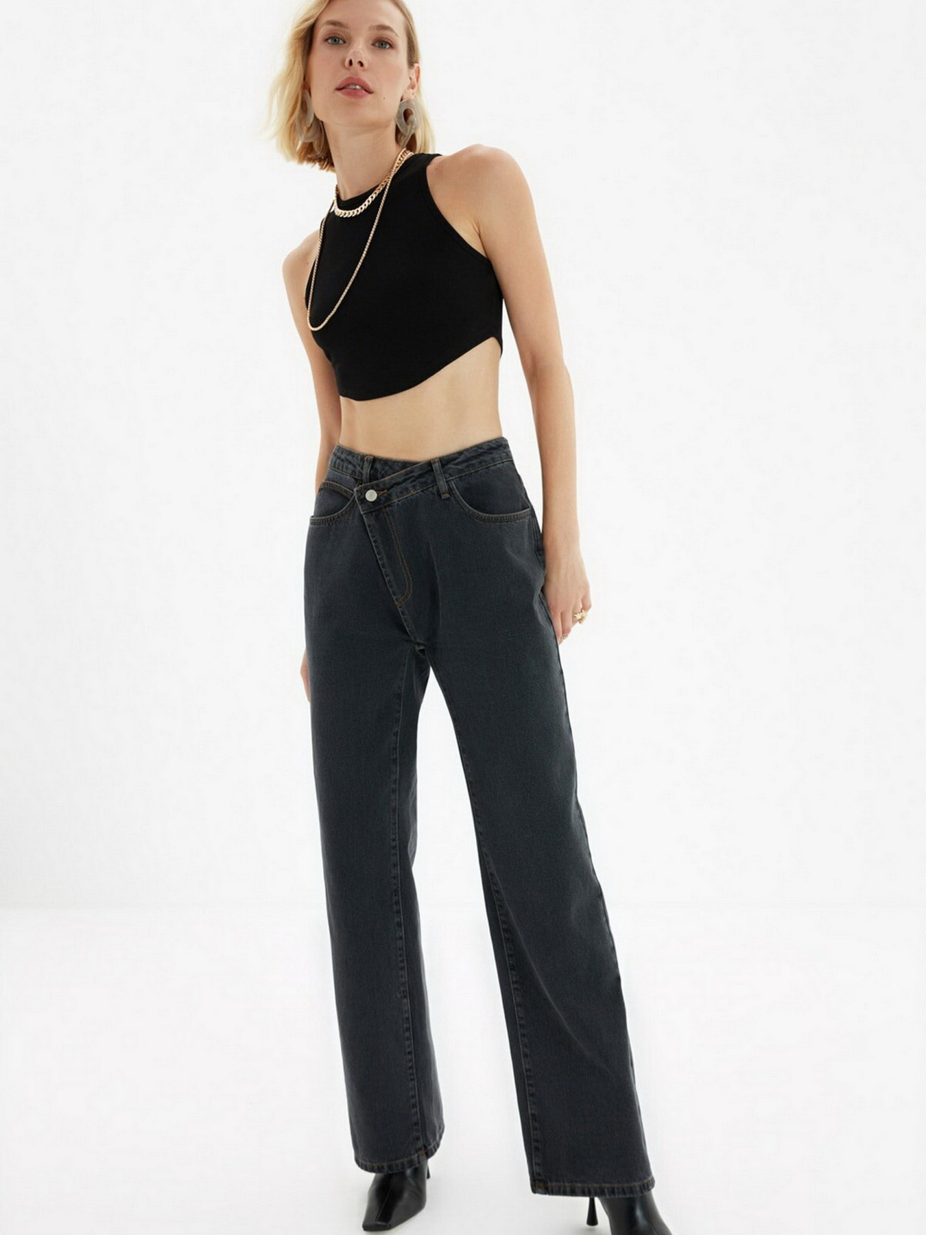 Широкие джинсы Trendyol Wide Leg модель TWOAW22JE0106/Antrasit Фото