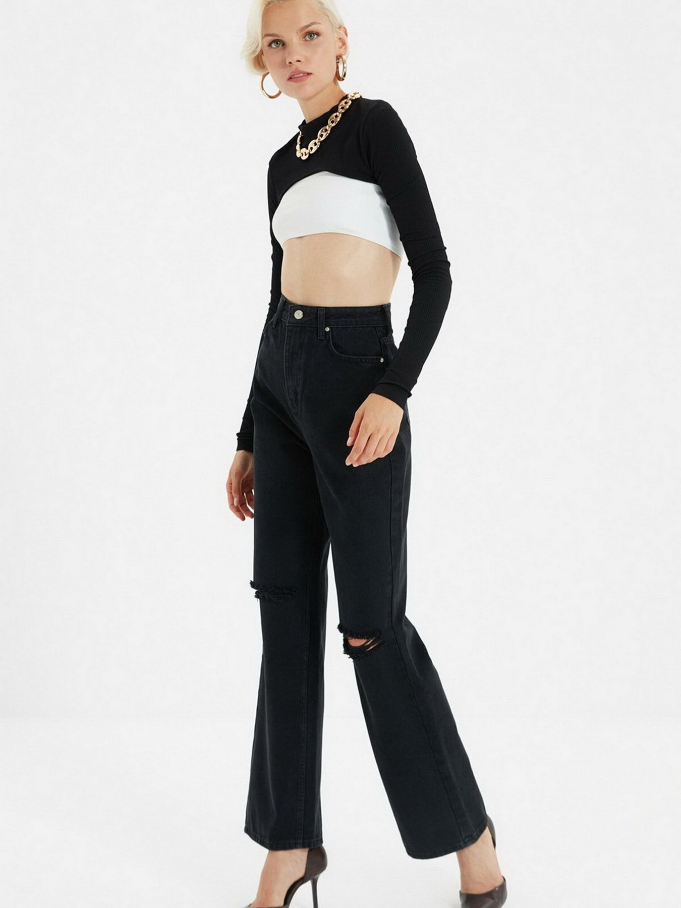 Широкие джинсы Trendyol Wide Leg модель TWOAW22JE0251/Siyah Фото