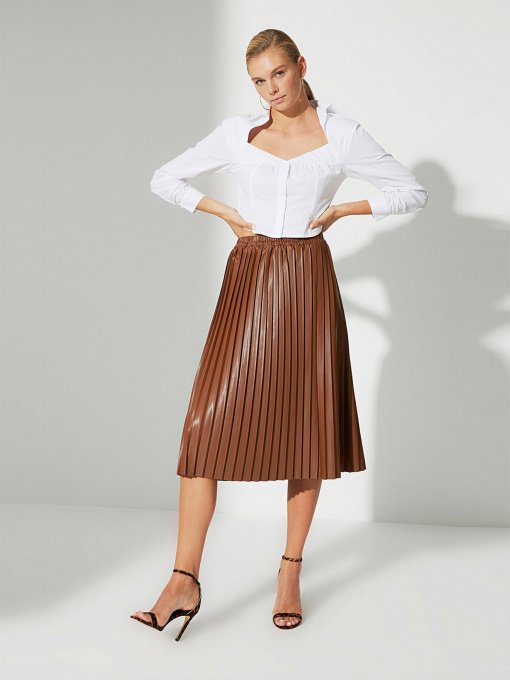 Спідниця міді Trendyol Модель TWOAW22ET0075/Kahverengi Фото