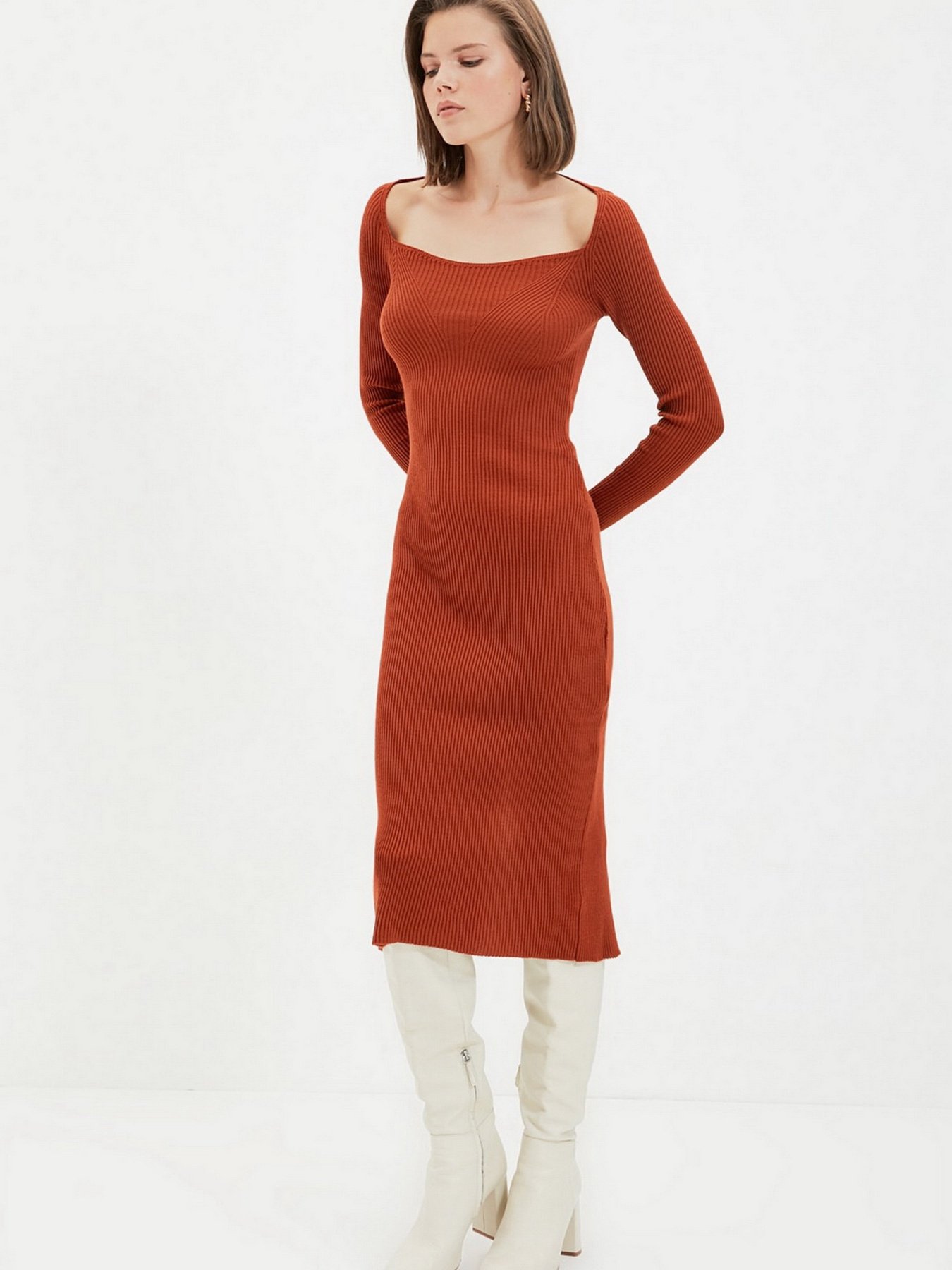 Платье миди Trendyol модель TWOAW22EL0614/Kiremit Фото