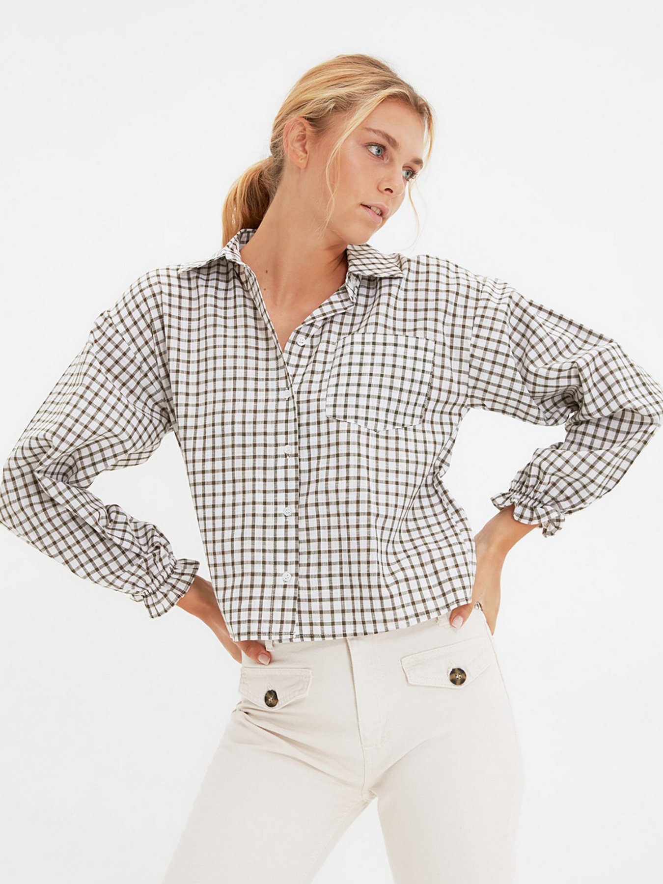 Сорочка повсякденна Trendyol модель TWOAW22GO0825/Haki Сорочка повсякденна Trendyol модель TWOAW22GO0825/Haki Фото