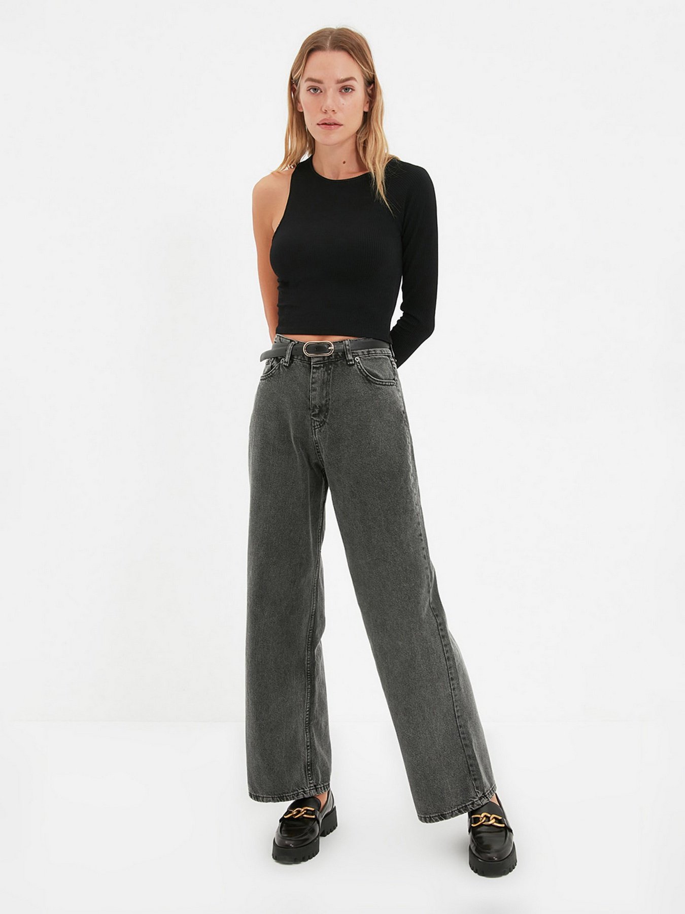 Широкие джинсы Trendyol Wide Leg модель TWOAW22JE0794/Antrasit Фото