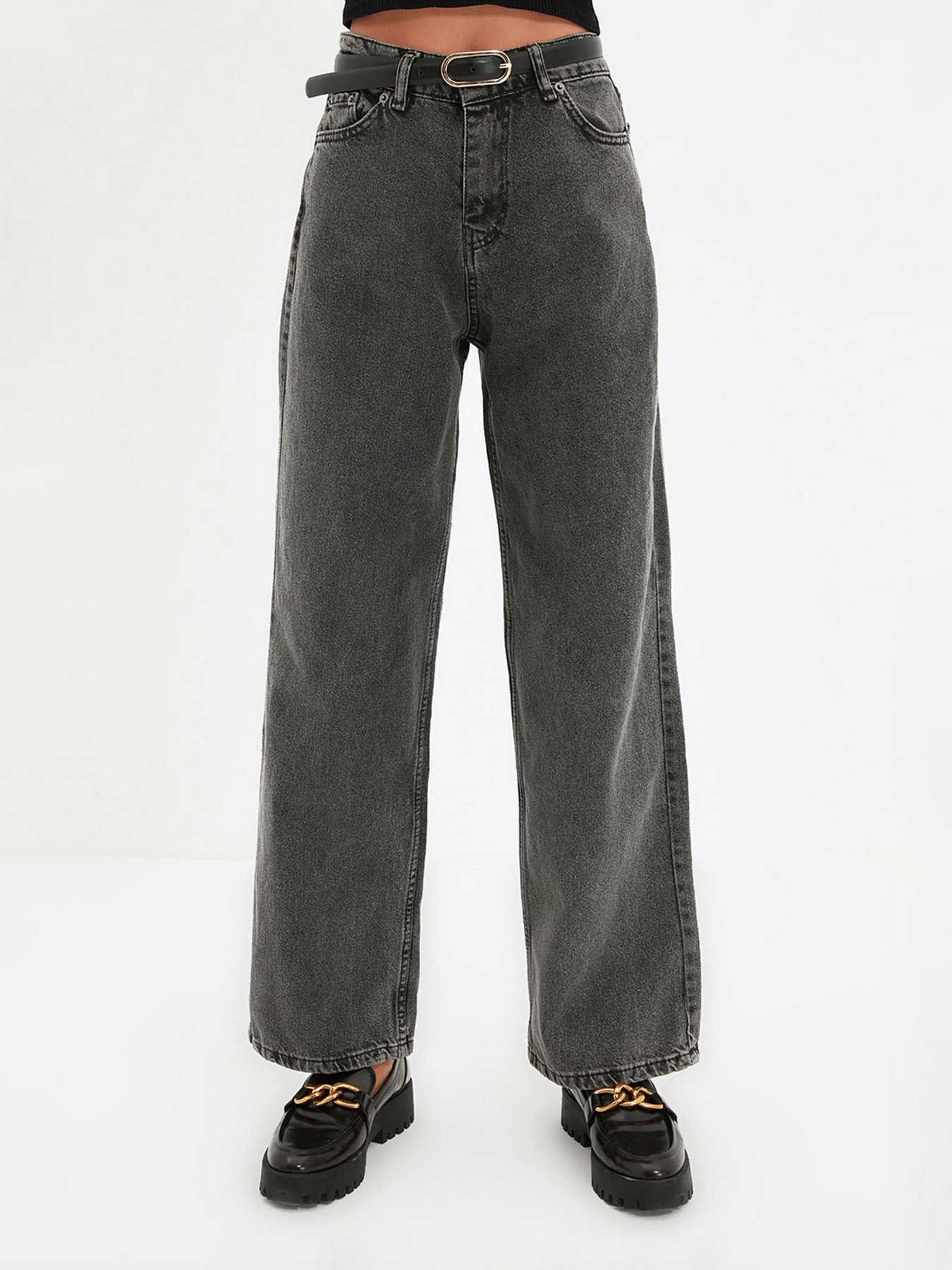 Широкие джинсы Trendyol Wide Leg модель TWOAW22JE0794/Antrasit Фото