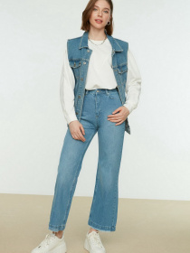 Широкие джинсы Trendyol Frayed Straight модель TCTSS22JE0044/Indigo Фото