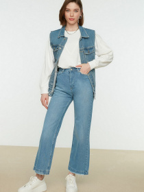 Широкие джинсы Trendyol Frayed Straight модель TCTSS22JE0044/Indigo Фото