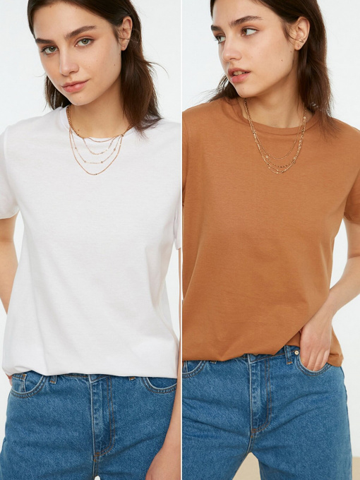 Набор футболок Trendyol модель TWOSS20TS0141/Camel-Beyaz Фото