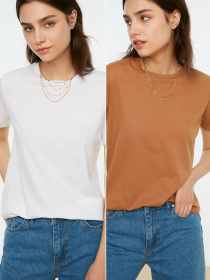 Набор футболок Trendyol модель TWOSS20TS0141/Camel-Beyaz Фото