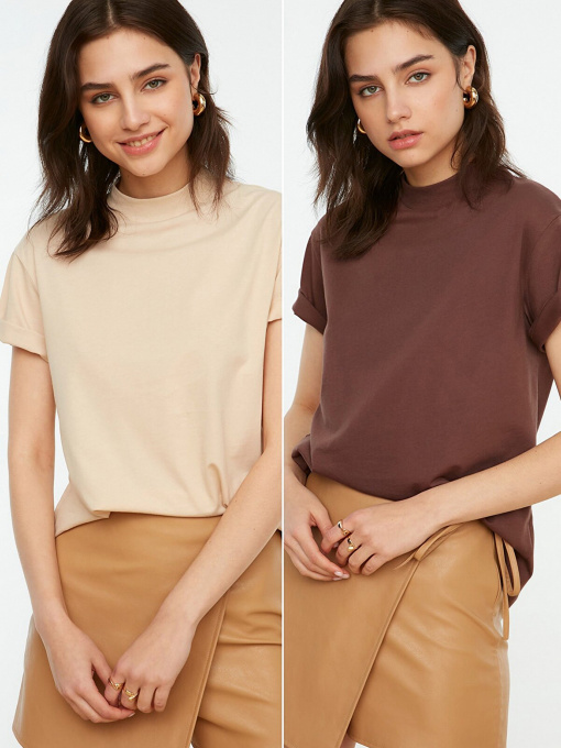 Набор футболок Trendyol модель TWOSS20TS1500/Kahverengi-Bej Фото