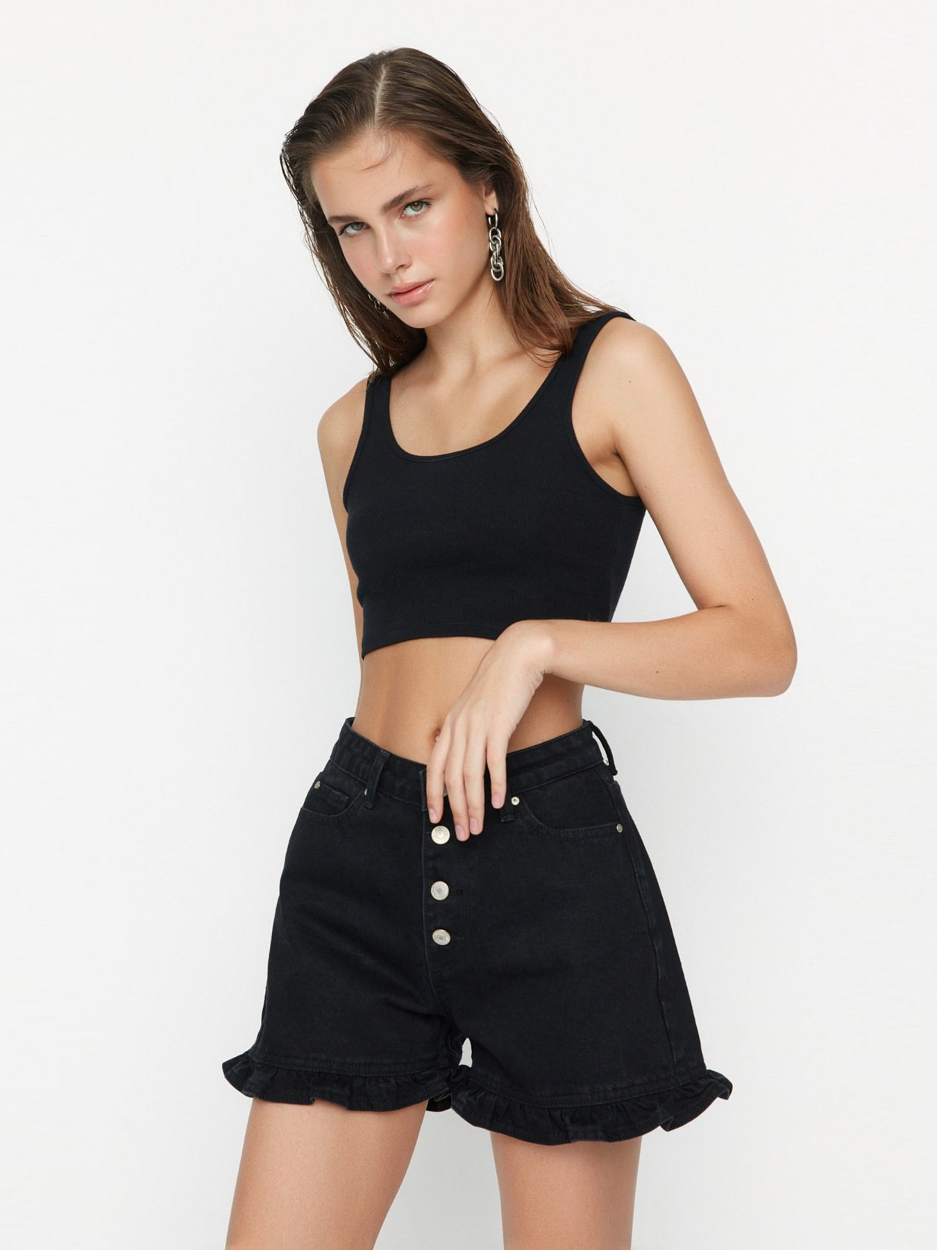 Шорти джинсові Trendyol модель TWOSS22SR00146/Siyah Фото