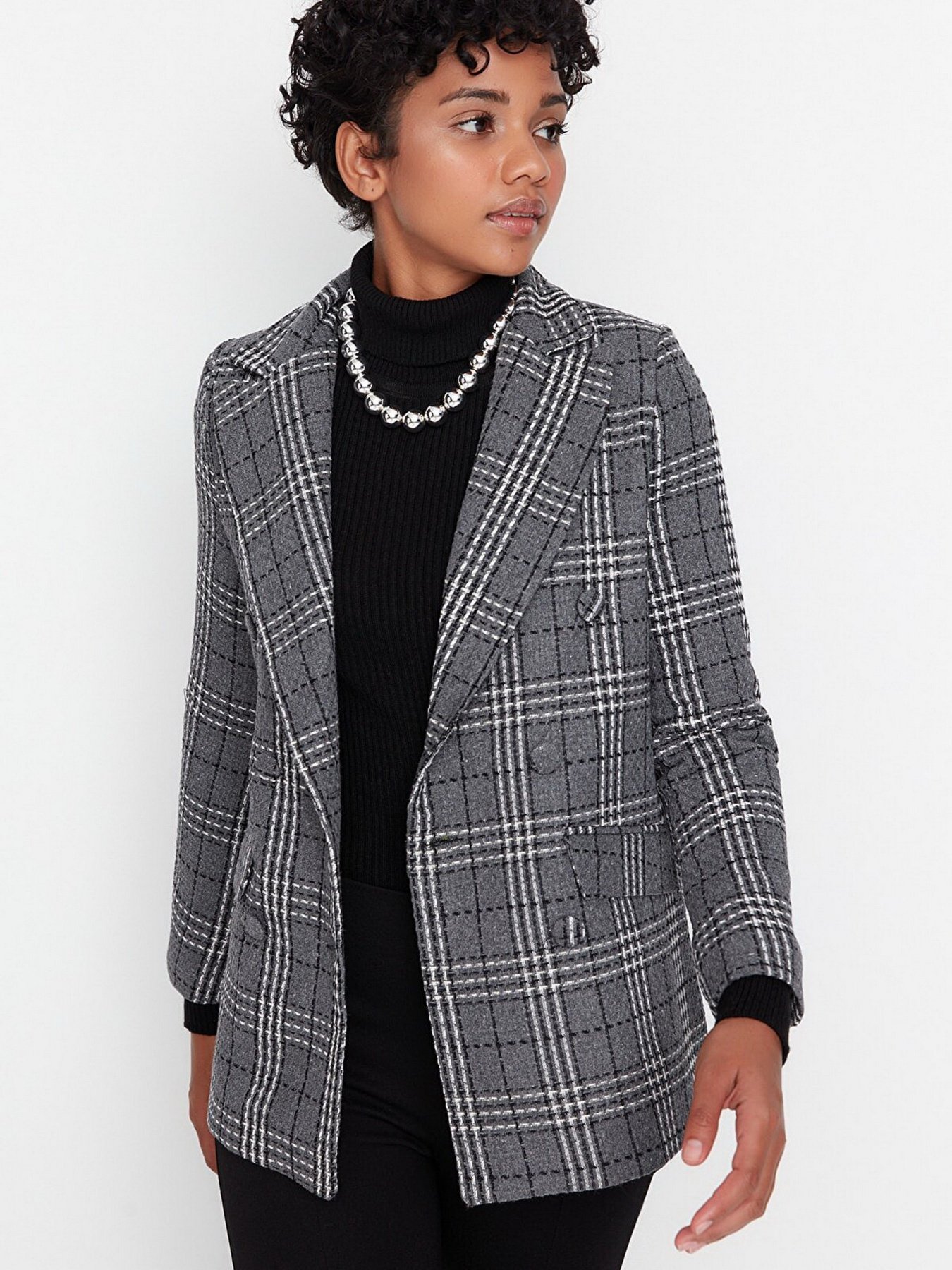 Пиджак Trendyol модель TWOAW23CE00020/Gri Пиджак Trendyol модель TWOAW23CE00020/Gri Фото