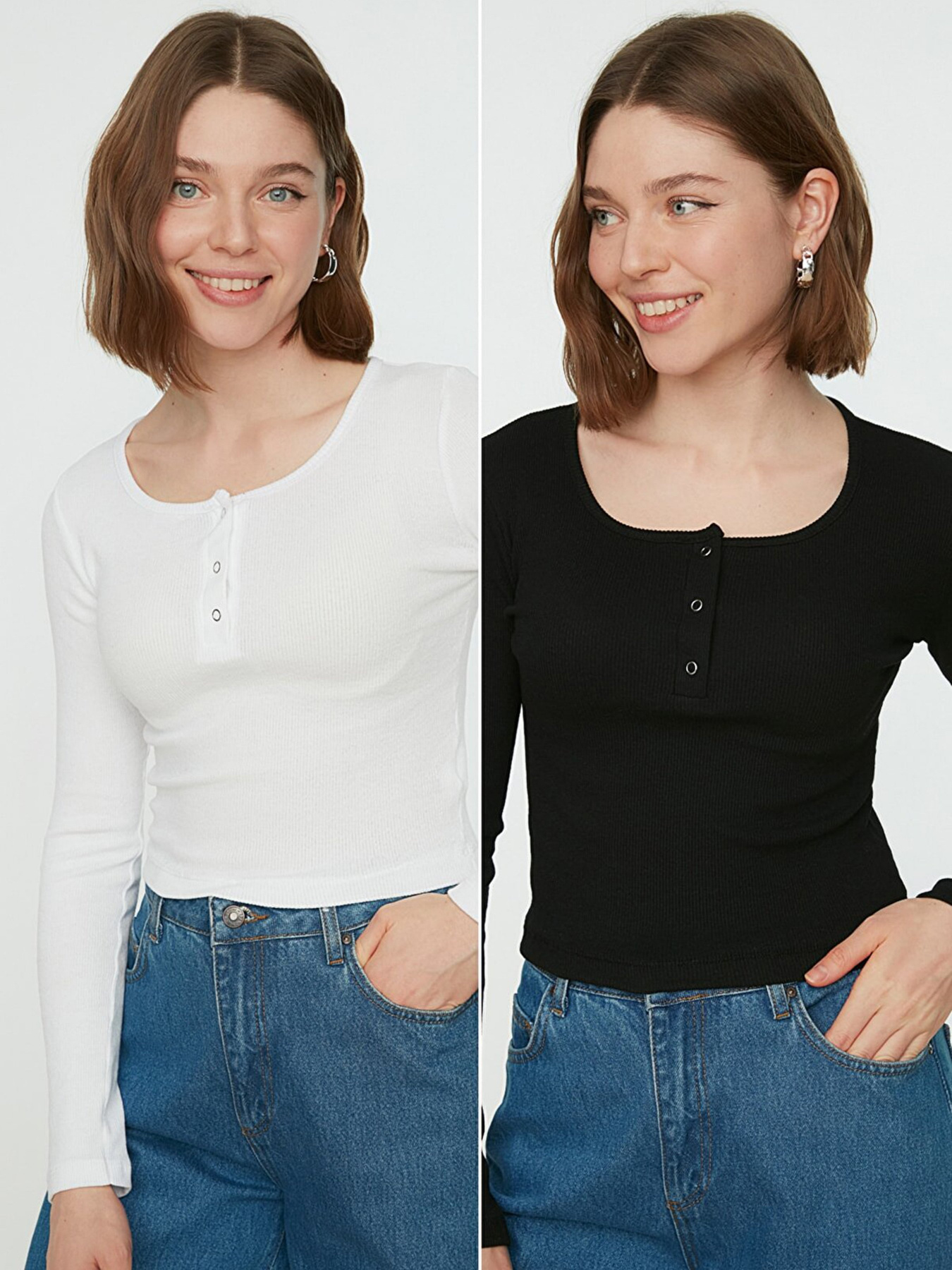 Набор лонгсливов Trendyol модель TWOAW22BZ0140/Siyah-Beyaz Фото