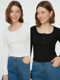 Набор лонгсливов Trendyol модель TWOAW22BZ0140/Siyah-Beyaz Фото