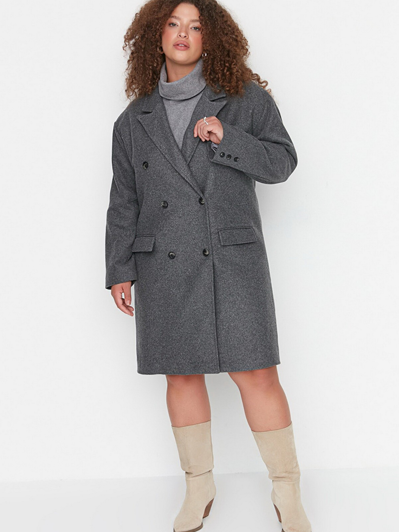 Пальто Trendyol модель TBBAW23KB00008/Gri Фото