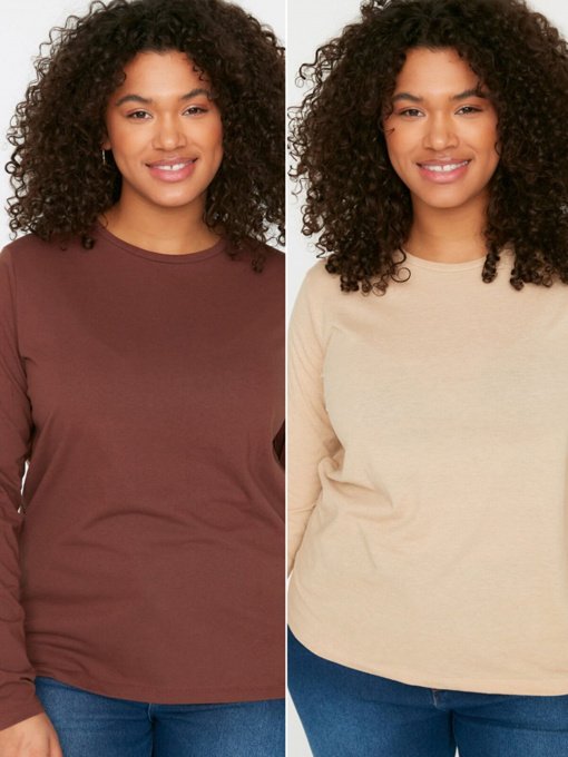 Набор лонгсливов Trendyol модель TBBSS22TS2442/Kahverengi-Bej Фото