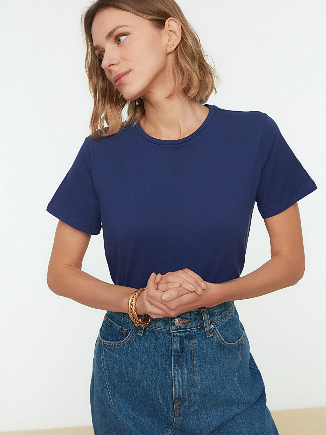 Набор футболок Trendyol модель TWOSS20TS0141/Lacivert-Bej Фото