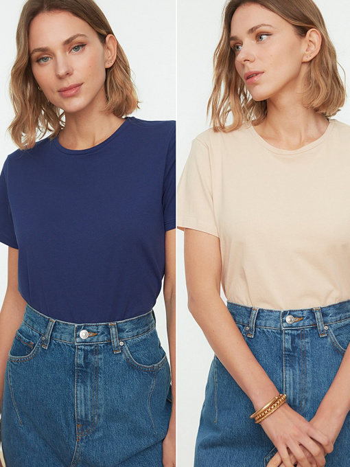 Набір футболок Trendyol модель TWOSS20TS0141/Lacivert-Bej Фото