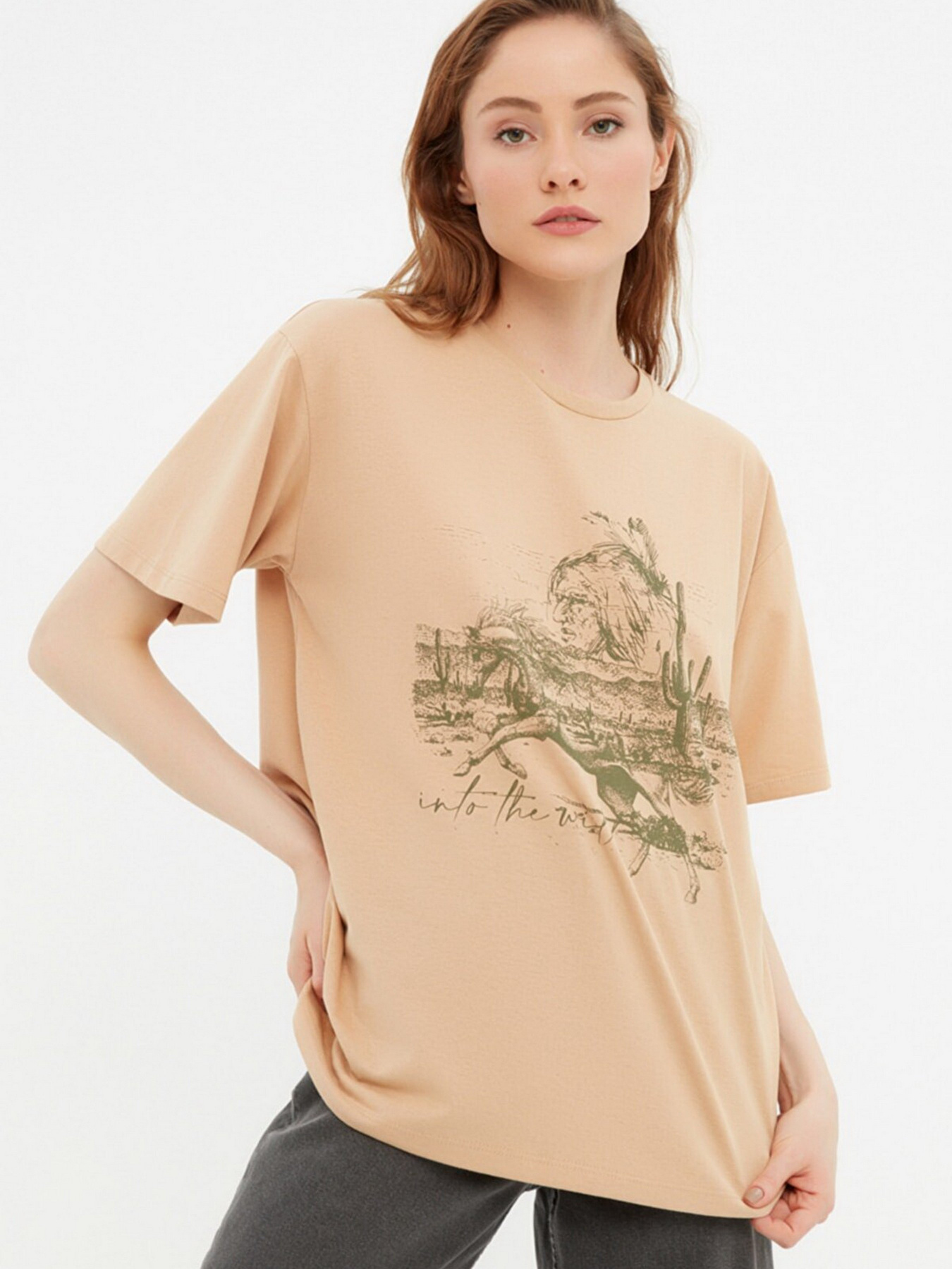 Футболка Trendyol модель TWOSS22TS1166/Bej Фото