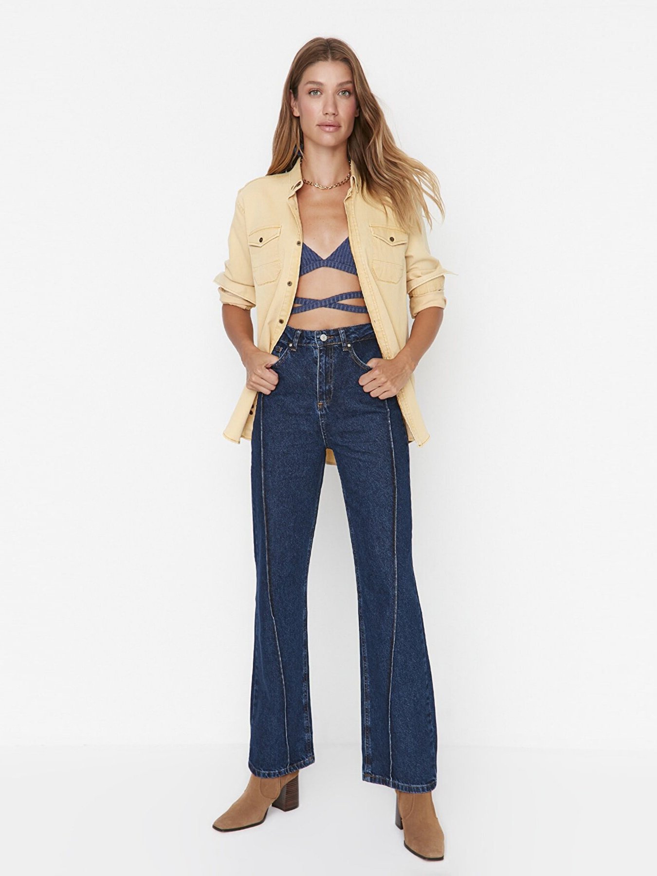 Широкі джинси Trendyol модель TWOAW23JE00090/Koyu Mavi Фото