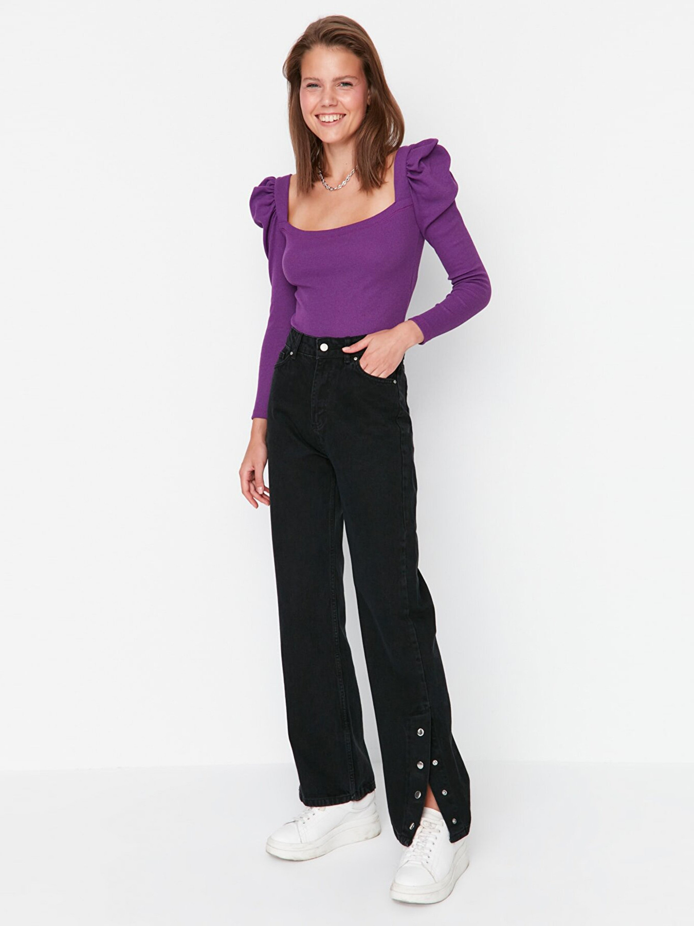 Широкие джинсы Trendyol модель TWOAW23JE00180/Siyah Фото